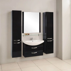 Aquaton Aria 80 M Wall-Mounted Sink Cabinet in Black Gloss