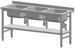 Stainless Steel Table with Three Sinks for Commercial Use