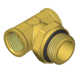 Brass T-Fitting with Three M16 Connections for Fluid Transfer 467.02.06.000