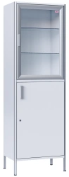 Two-Section Medical Storage Cabinet with Glass Shelves for Healthcare Facilities