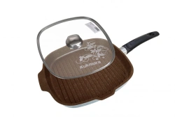 Square Grill Pan 260x60mm Aluminum Cast with Non-Stick Coating and Removable Bakelite Handle - Kukmara