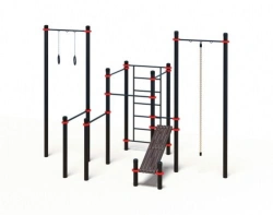 Multifunctional Outdoor Gym Complex with Bars, Rings, Rope, and Wall, Model OS-14331