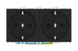 CADUCEUS ALING Experience Double Socket with Grounding, 16A, 250V, Black (Soft Touch), Art. 74112.E1