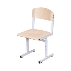 Adjustable Height Student Chair with Wooden Seat and Backrest on Metal Frame
