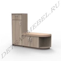 Wooden Living Room Cabinet with Soft Bench and Shelves