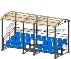 Spectator Grandstand 3 Rows for 26 Seats with Canopy and Railings