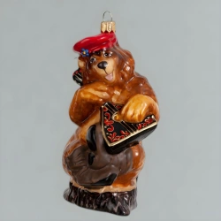 Handcrafted Glass Christmas Ornament - Bear with Balalaika