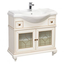 Elegant Ivory Bathroom Vanity Beatrice 85 with Patina 1A191701BEM601