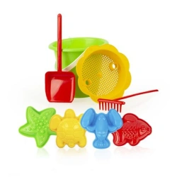 Children's Sand Play Set - 8 Pieces (Bucket, Sifter, Shovel, Rake, 4 Sand Molds)