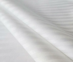 Bleached Striped Satin Weave Cotton Fabric, 120 g/m², 220 cm Wide