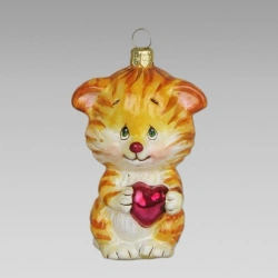 Handmade Glass Christmas Ornament "Orange Kitten with Heart
