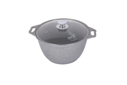 1L Aluminum Cast Pot with Non-Stick Coating by Kukmara, Glass Lid, Marble Line
