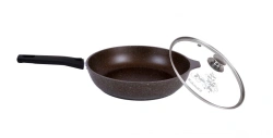 Non-Stick Aluminum Frying Pan 240mm with Removable Bakelite Handle and Glass Lid by Kukmara