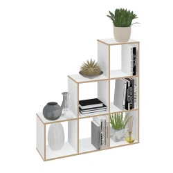 Polini Home Smart Cascading Bookshelf with 6 Sections, White, Wood Effect, Art. 0002102.9