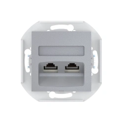 Caduceus Aling Prestige Double Computer Socket with Keystone RJ45 Modules 8P8C Cat.5e UTP, Silver, Art. 6014.S