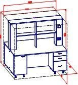 Double-sided island table with lighting and power supply, shelves, and drawers TDI series