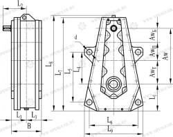 Vertical Crane Gearbox V-400SPR - Three-Stage Reduction