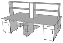 Double-Sided Island Table with Lighting, Sockets, Shelves, and Drawers