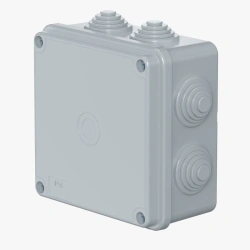 Open Wiring Distribution Box with 8 Cable Entries, 100x100x50, 500V~, IP56, Grey, Model 92021.11