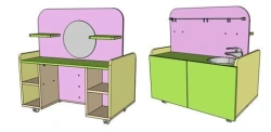 Wooden Furniture for Preschool Institutions: Mobile Play Module "Hairdresser and Kitchen