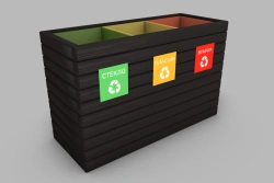 Rectangular Waste Bin for Separate Waste Collection with 3 Compartments