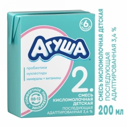 Adapted Sour Milk Baby Formula "Agusha-2" 3.4% Fat, 204g