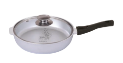 Aluminum Cast Frying Pan 280/65mm with Removable Bakelite Handle and Glass Lid by Kukmara