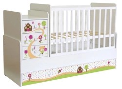 Polini Kids Simple 1100 Crib, Gingerbread House, White, Art. 0001442.9.3