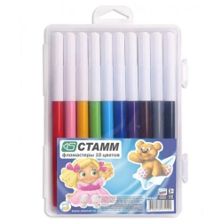 Washable Markers Set "Fun Toys", 10 Colors, Plastic Case, Euro Hanger