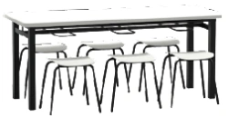 School Dining Table with 6 Stools, Model No. 4 MGS3.044