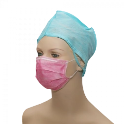 Non-Sterile Medical Mask from Non-Woven Materials "HEKSA" (Three-Layer, Pink, with Ear Loops)