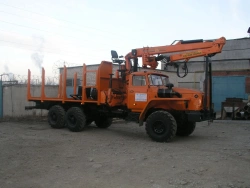 Special Logging Truck with Crane, Model 5849АС on Ural 73945-01 Chassis