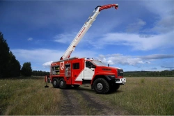Fire Truck with Mast ACM-(6.0-7.0)-5881T Modification 5881T9 on Ural-4320 Chassis