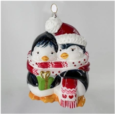 Handmade Glass Christmas Ornament "Penguin Family