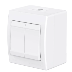 White Double Switch for Open Wiring 10AX 250V IP44, Art. 252.00