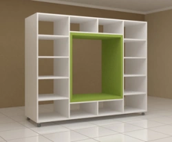 Two-Sided Shelf with Square Seating Area