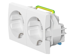 Double Socket with Grounding, CADUCEUS ALING MODE 16A, 250V, White, Art. 66512.0