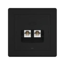 CADUCEUS ALING PRESTIGE Double Telephone Socket 2xRJ12 6P2C, Black (Soft Touch) - Art. 611.E1E1E1