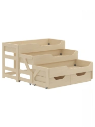 Three-Tier Pull-Out Children's Bed 1400 / Clear Lacquer