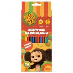 Multi-Pulti Colored Pencils "Cheburashka", 24 Colors, Pre-Sharpened, Cardboard, Euro-Hanging