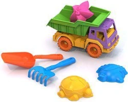 Colorful Sand Play Set #66 with Shovel, 3 Sea Molds, Rake, and Dumper "Kama