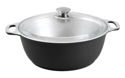 Cast aluminium 3L roasting pot (DP coated) TM Kukmara, with glass lid