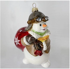 Handmade Glass Christmas Ornament "Snowman Pilot
