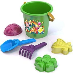Sand Play Set #79 - Butterfly, Flower, Ladybug Molds, Rake, Shovel, Bucket with Stamp