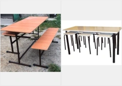 Dining Set with Metal Frame (Table + 2 Benches; Table + 6 Stools)