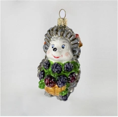 Handcrafted Glass Christmas Ornament "Hedgehog with Berries