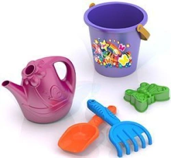 Sand Play Set #94 (Rake, Shovel, Watering Can, Bucket with Print, Butterfly Mold)