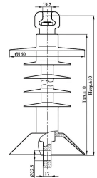 Ribbed Shell Silicone Rubber Insulator for 25kV Railway Networks PSPKr 70-25/1.3-E-GU-2