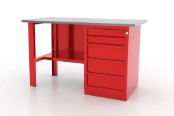 Single-column Workbench with 5 Drawer Cabinet, Galvanized Top 01.105L-G