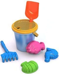Colorful Sand Play Set No. 62 (Shovel, 3 Sea Shape Molds, Rake, Bucket, Sieve)
